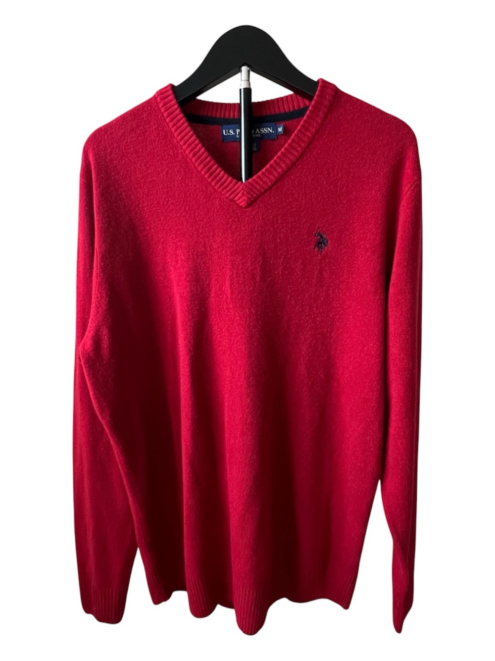 U.S. Polo Assn. Men's Medium Red V-Neck Sweater 100% Acrylic Long Sleeve
